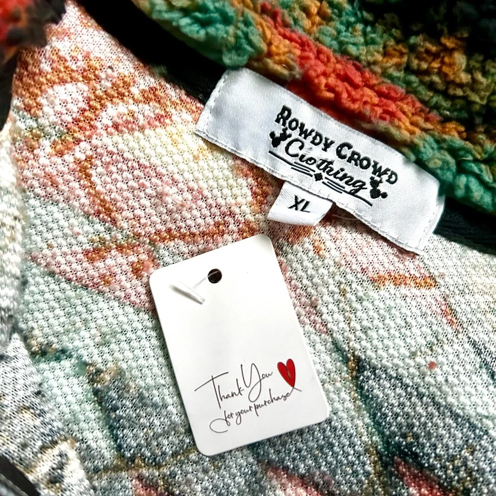 NWT Black, Orange Multicolor Southwestern Sherpa-Like Zip-Up Pullover, Size XL - Picture 9 of 10